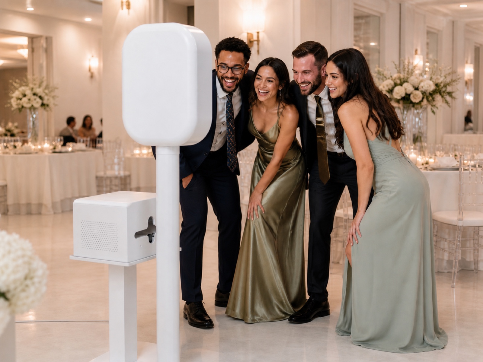Invités face au photobooth ANCRAGE pendant une réception à Paris et en Île-de-France